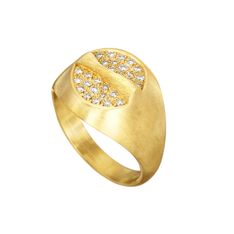 Dulong Vega Relief Signet ring, 18 kt. guld m. brillanter