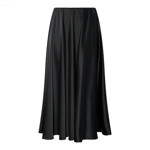 YASPELLA HW VOLUME ANKLE SKIRT. varenummer 26038791. Langt sort nederdel fra YAS. satin