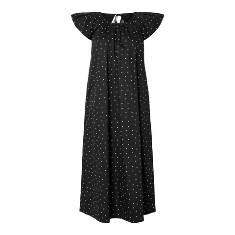 lang sort kjole fra Y.A.S med små hvide blomster. YASVIRI SS LONG DRESS fra Y.A.S