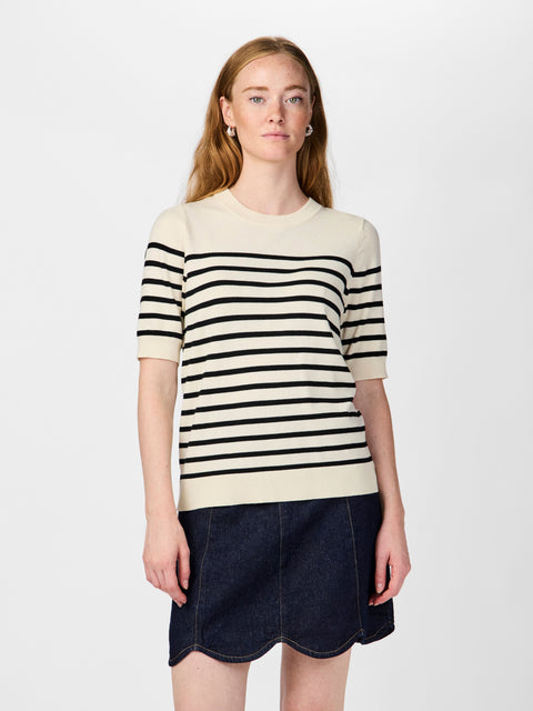 YASLENA Knit Pullover, Birch/Black Stripes