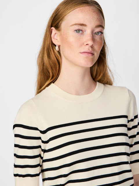 YASLENA Knit Pullover, Birch/Black Stripes