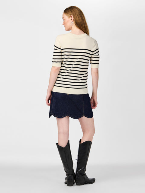 YASLENA Knit Pullover, Birch/Black Stripes