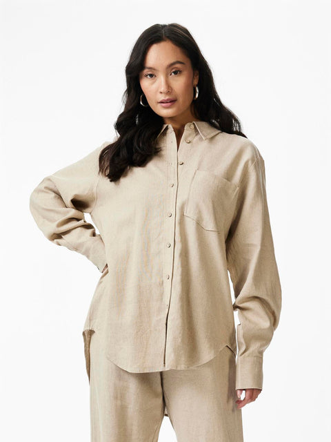 YASFLAXY LS Linen Shirt, Birch