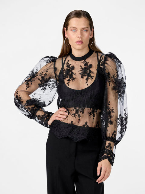 YASLISA LS Lace Top, Sort