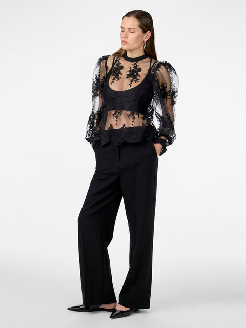 YASLISA LS Lace Top, Sort