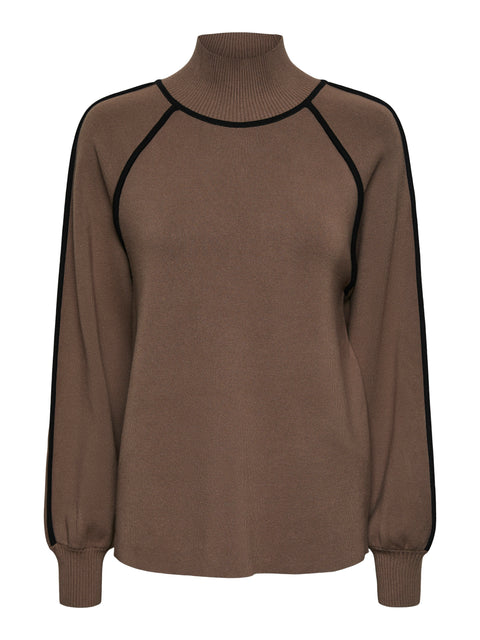 YASCORA High Neck Knit Pullover, Coffee Quartz