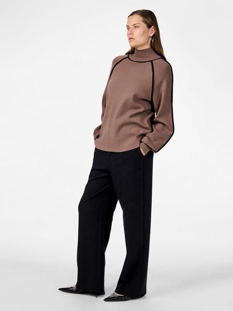 YASCORA High Neck Knit Pullover, Coffee Quartz