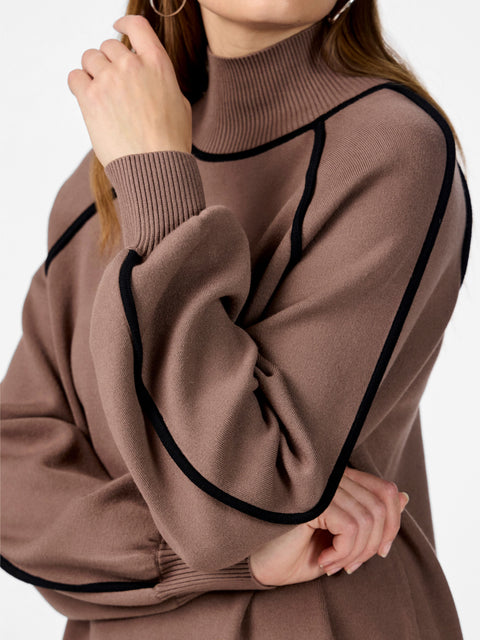 YASCORA High Neck Knit Pullover, Coffee Quartz