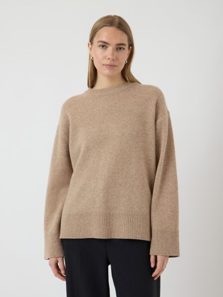 YASNOLA WOOL LS KNIT PULLOVER, Oat milk
