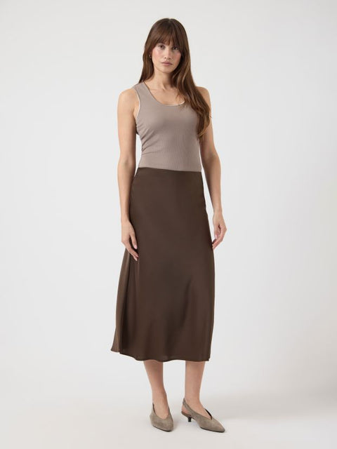 YASPELLA HW MIDI SKIRT, Chocolate brown