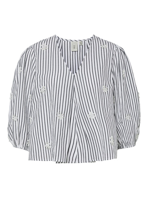 YASEMURA 3/4 Top, Black/Stripes