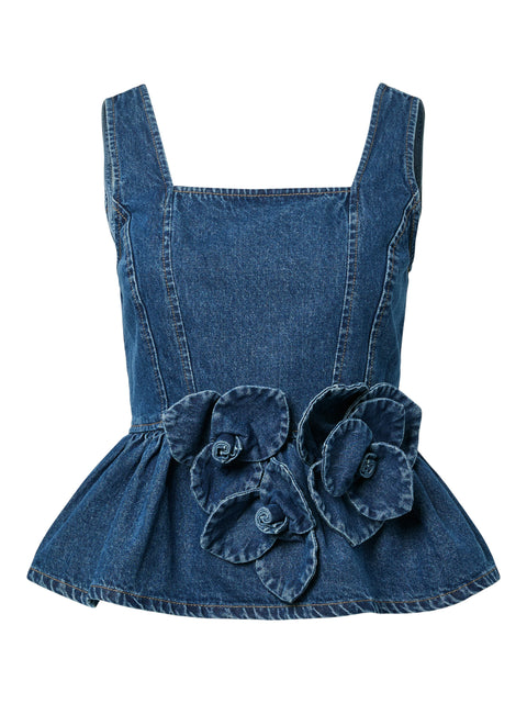 YASELSIE SL Peplum Denim Top, Medium Blue Denim