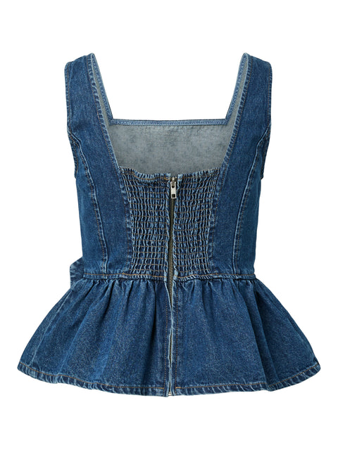 YASELSIE SL Peplum Denim Top, Medium Blue Denim