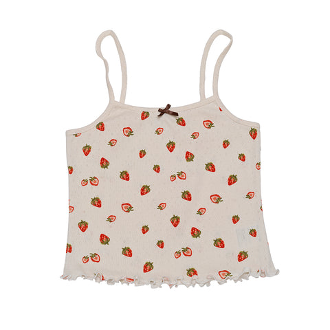 Maanesten Fei Pointelle Top, Strawberry Garden White