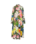 front placket midi polo dress, heavy dry viscose, 2436, flowers under the sun. fra stine goya kjole, skjortekjole med knapper krave