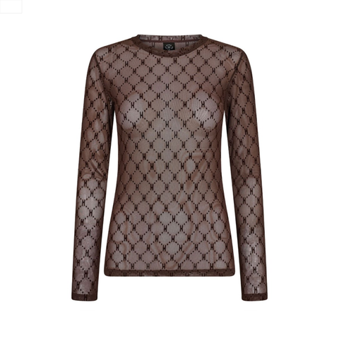 hype the detail mesh bluse brun lange ærmer logo h tætsiddende 