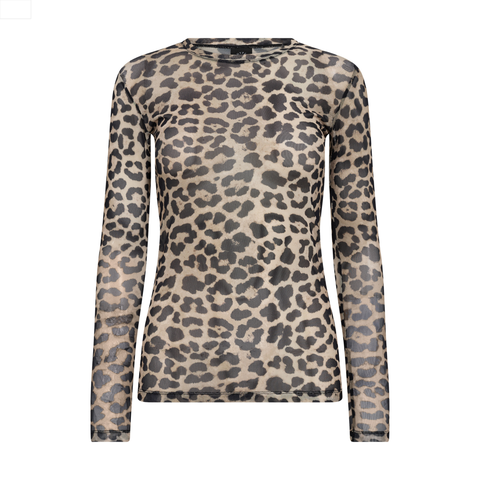 hype the detail mesh bluse leo med lange ærmer og rund hals