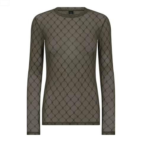 hype the detail mesh bluse med logo med lange ærmer og rund hals i grøn