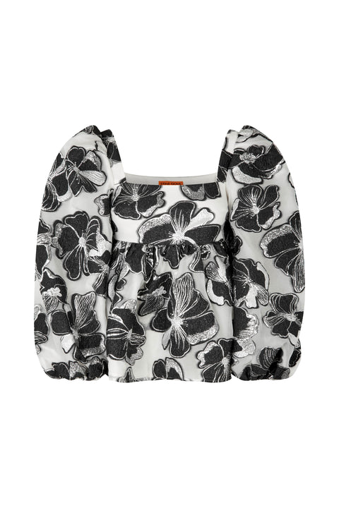 STINE GOYA -  Square Neck Long Sleeve Top, Anemone Jacquard
