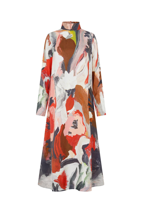 STINE GOYA Dry Viscose, Long Sleeve Midi Dress - My Garden