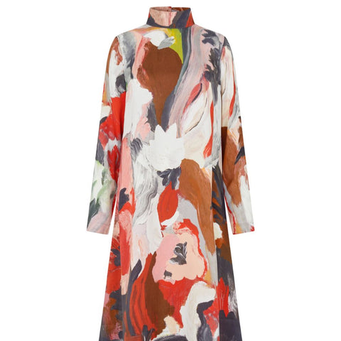 STINE GOYA Dry Viscose, Long Sleeve Midi Dress - My Garden