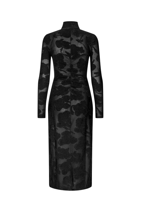 STINE GOYA Lurex Jersey, Long Sleeve Zip Dress - Black Petunias