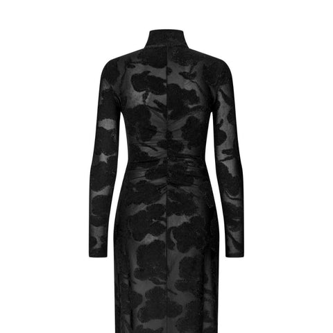 STINE GOYA Lurex Jersey, Long Sleeve Zip Dress - Black Petunias