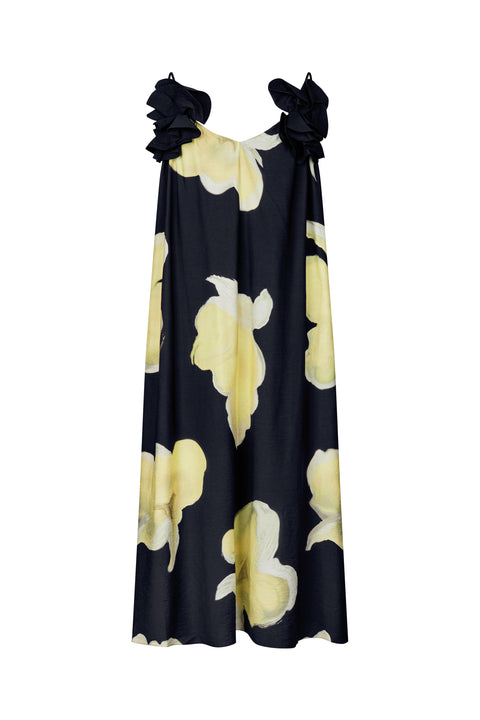 STINE GOYA Printed Viscose, Floral Long Dress - Yellow Petunias