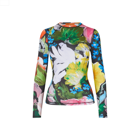 stocking jersey, elastic long sleeve top flowers under the sun bluse fra stine goya